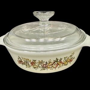 Vintage Anchor Hocking Fire King  Casserole dish - Autumn Harvest Vegetable